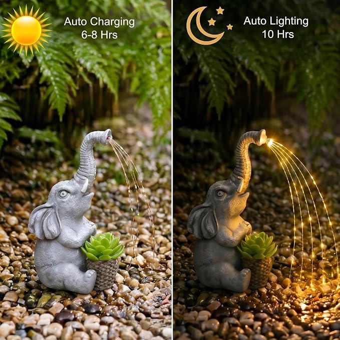 Lyeasw Solar Elephant Statue Lights, Good Luck Gift for Mom, Dad & Grandma, 10.5 Inch Outdoor Elephant Garden Decor for Yard, Porch or Patio, Birthday & Housewarming Gift