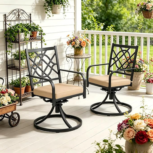 Oakcloud Outdoor Metal Swivel Dining Chairs, Strong Capacity Patio Chairs Set of 2, Patio Dining Chair Patio Furniture with Cushion for Garden, Backyard, Bistro, Black