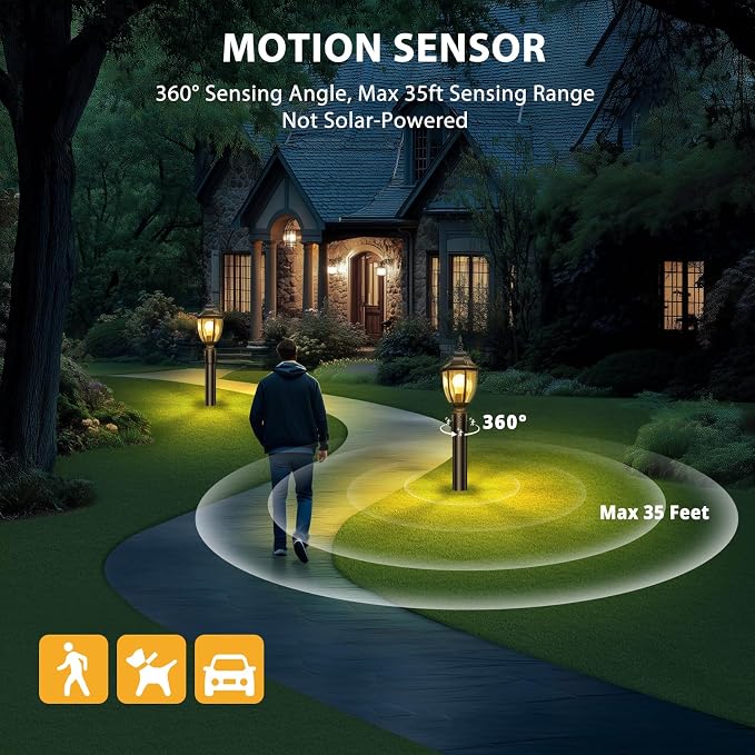 Lamomo 2 Pack Motion Sensor Outdoor Post Lights, Dusk to Dawn Lamp Post Light Fixture, Waterproof Aluminum Lamp Posts Outdoor Lighting Pole Lantern for Yard Patio Pathway Garden