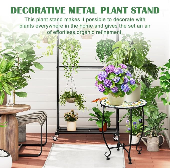 Outdoor Round Side Table, 14'' Unique Colorful Pastoral Style Plant Stand,Mosaic End Table,Bistro Accent Table for Garden Yard Parch Balcony Mother's Day Housewarming Gift