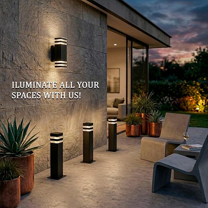 Wired Wall Light Outdoor Waterproof IP65, Super Bright Starburst Pattern 2 x GU10 Sockets Duo Pathway Light, 1 Unit Professional Landscape Lighting for Garden, Yard, Patio, Walkway, Anti-Rust Aluminum