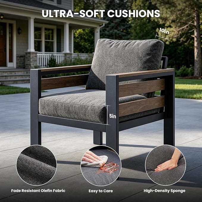 SUNYRISY Aluminum Outdoor Patio Furniture Set with Coffee Table, 3 Piece Metal Outdoor Modern Conversation Sets with Thick Cushions, Sectional Sofa Couch Set for Porch, Deck, Backyard