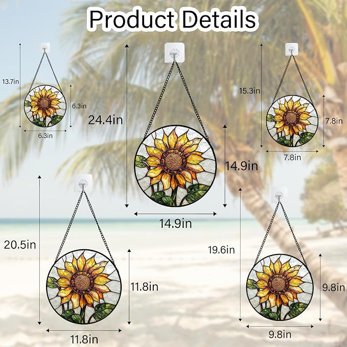 DASTOLL Stained Glass Window Hanging - Sunflower Flower Suncatcher Ready to Hang Window Doors Home Decoration and Christmas, Mother's Day Birthday Gifts for Women, Men, and Mom 6.3x6.3 in