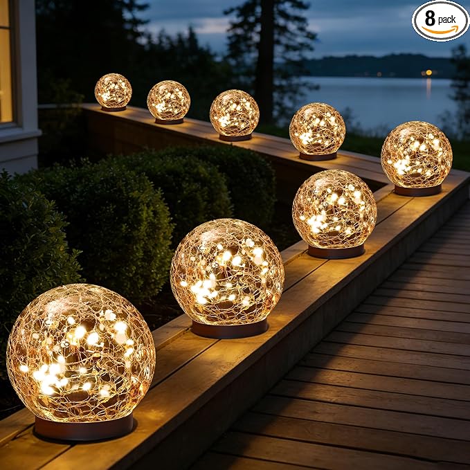 Solar Globe Lights Outdoor Waterproof-Solar Balls-Solar Garden Lights Orbs | Solar Globe Lights for Outside 6 Pack Cracked Glass Ball for Lawn Patio Yard Backyard Decorations