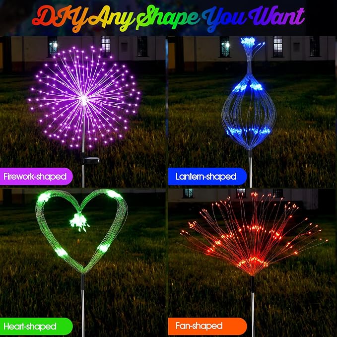 Tujoe 6 Pcs Solar Firework Stake Lights 180 LED 8 Modes Solar Waterproof LED Sparkler Lights Outdoor Decoration for Christmas in July, Summer Party Yard Garden Patio Pathway Walkway Lawn (Multicolor)