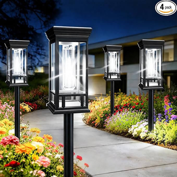 4 Pack Bright Solar Garden Lights, Solar Pathway Lights Outdoor Waterproof | Auto On/Off, Solar Lights Outdoor for Yard, Sun-Powered Landscape Lights for Path Walkway Lawn Driveway Patio Decor