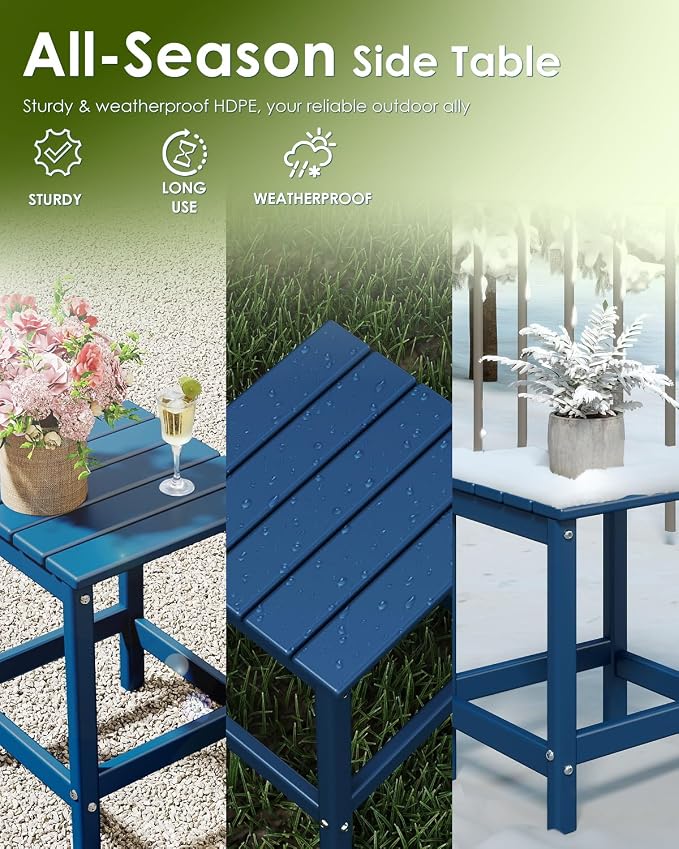 GREENVINES Adirondack-Outdoor-Side-Table | Set of 2 | Single-Tier | 14 x 13 Inches | HDPE Plastic | All Weather | Blue | Outside End Tables | for Patio Porch Backyard Indoor