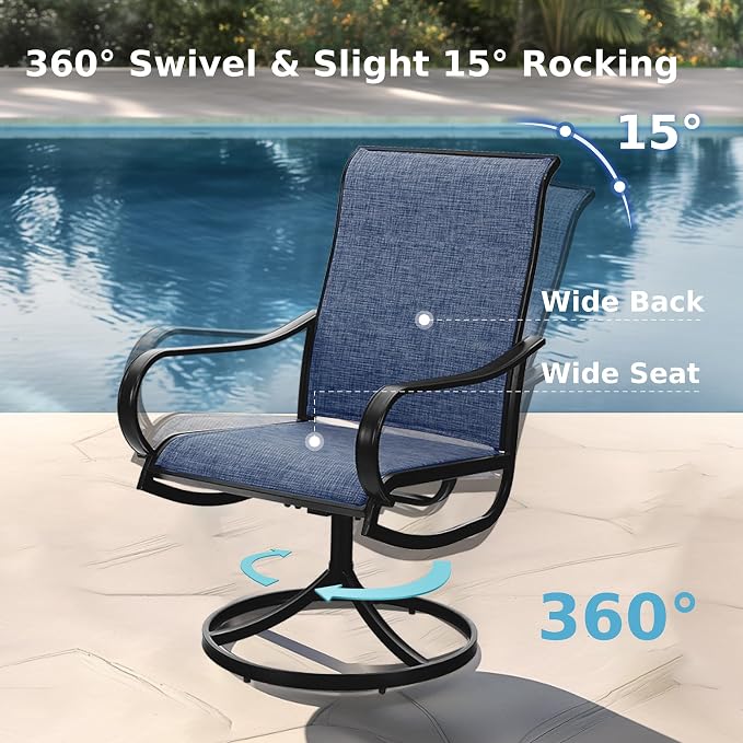 MFSTUDIO Outdoor Dining Set for 4，Round Patio Table and Chairs Set with Umbrella Hole, 5 Piece Patio Furniture Set for Deck, Backyard, Poolside & Garden