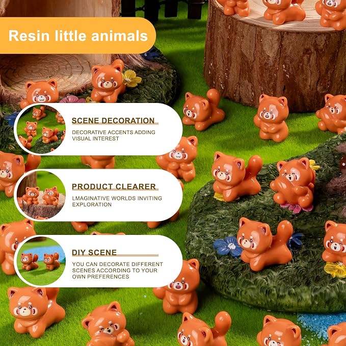 60 pcs Mini Resin Raccoon Many Styles Variety Tiny Animals Figures Miniature Little Small Animal Figurines Bulk for Micro Fairy Garden Landscape Accessories Hide Crafts Decor Aquarium