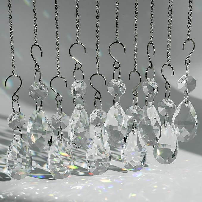 10pcs 38mm Crystal Suncatcher Pendants Chandelier Parts Decor | Crystal Sun Catcher, 38mm Hanging Crystal, Chandelier Parts, Prism Pendants with Hook, Crystal Christmas Ornaments Home Decor