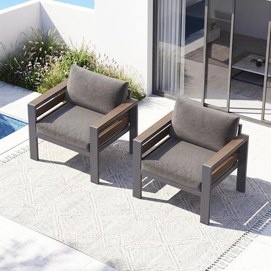 SUNYRISY Aluminum Outdoor Patio Furniture Armchair Set, 2 Piece All-Weather Outdoor Patio Sofa Seat with Thick Olefin Cushion for Porch, Deck, Backyard, Lawn, Pool