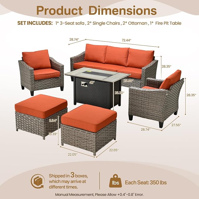 CAODOC Wicker Patio Furniture Set,7 Pieces Modern Outdoor Conversation Set Sectional Sofa with Cushion and Ottomans for Garden, Poolside, Backyard