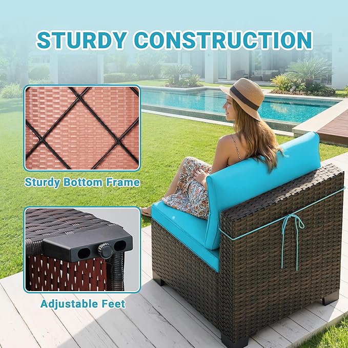 LAFWLL 7 Pieces Outdoor Patio Furniture Sets,Rattan Conversation Sectional Set,Manual Weaving Wicker Patio Sofa with Tea Table