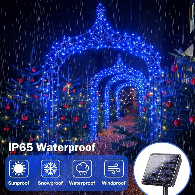 Solar Fairy Lights, 4 Pack Total 400LED 144FT Waterproof String Lights | Blue, Copper Wire, 8 Lighting Modes Solar Twinkle Lights for Tree Garden Patio Party Outdoor Christmas Decorations