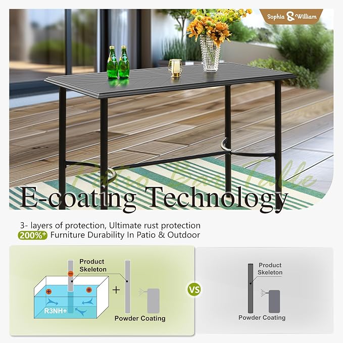 Sophia & William Outdoor Patio Bar Table Metal Bar Height Table Rectangular Dining Table for Garden, Backyard, Lawn and Poolside