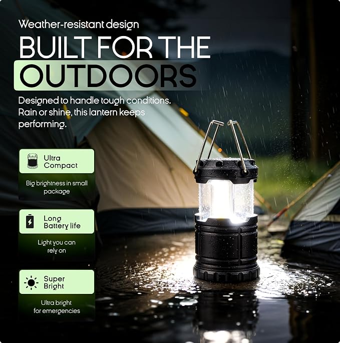 MalloMe LED Camping Lantern, Battery Powered Lanterns for Power Outages, Portable Hanging Collapsible Camping Lights for Outdoor, Home, Emergency, Hurricane Lamp Survival Outage Light 3 x AA Operated