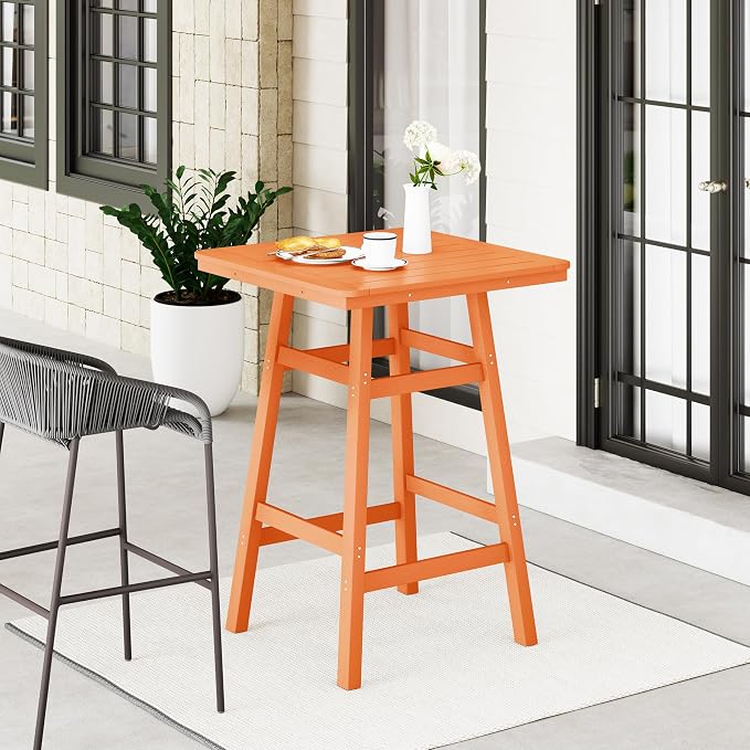 WestinTrends Malibu Square Outdoor Patio Bistro Bar Table with Umbrella Hole 42" Tall, Orange