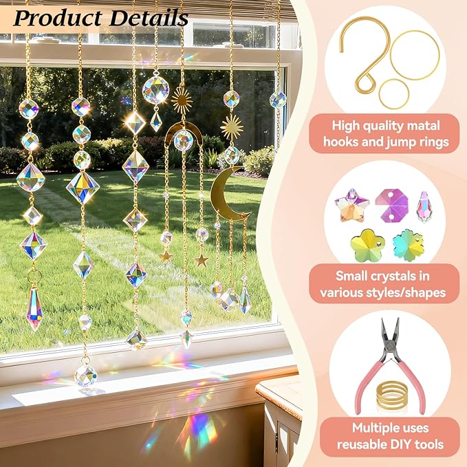 500 Pcs DIY Suncatchers Kits for Adults, Crystal Sun Catchers Rainbow Maker, Art and Crafts for Adults, Hanging Decorative Suncatchers for Windows, Home, Parties and Weddings
