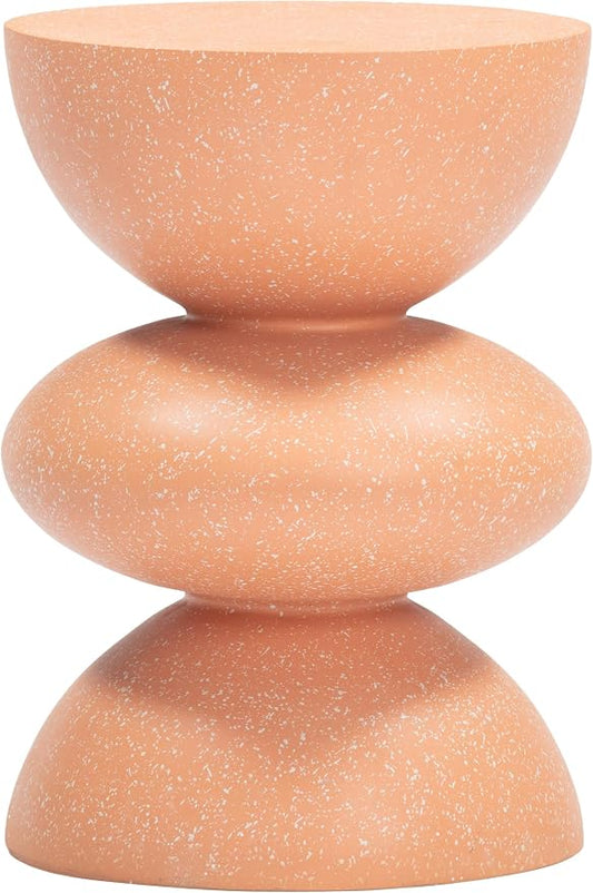 Tressa Side Table Terracotta, Brown End Table, Modern Style, Faux Terrazzo Poly Cement Round Shape Tabletop, Poly Cement, Outdoor Living, 12.6" W x 12.6" D x 17.7" H