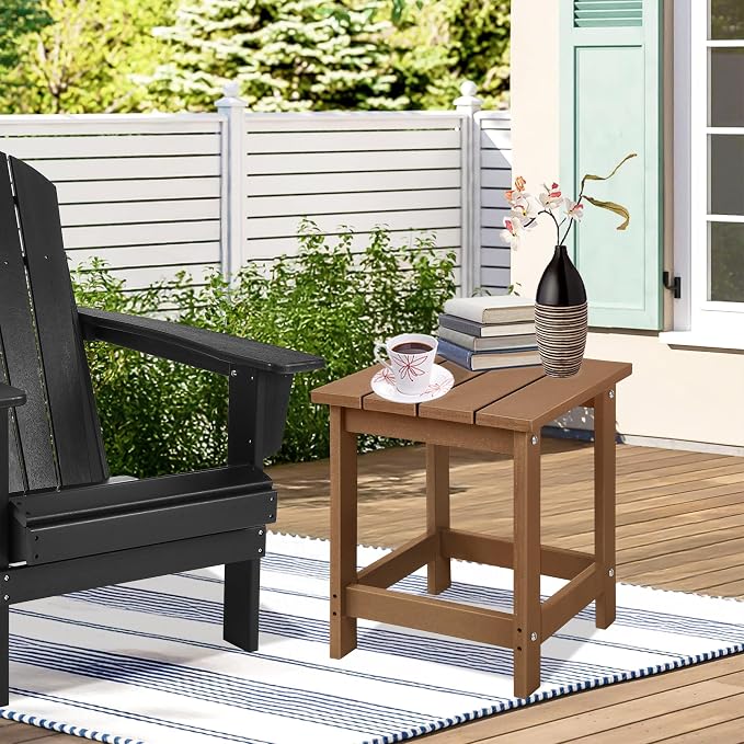 LZRS Adirondack Outdoor Side Table – Durable Weather-Resistant HDPE Patio End Table for Porch, Deck, Pool, Garden,Sturdy and Easy Assembly, Brown