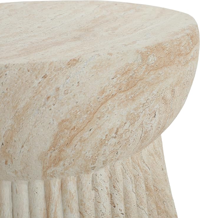 Merax Outdoor Lightweight Concrete Side Table Hourglass Shape 15" Dx17 H Weather Resistant Garden Balcony Patio End Table, No Assembly Required, Beige