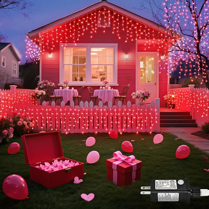 Red Christmas Lights Outdoor, 33ft 400 LED Icicle Lights for Outside | Clear Wire Connectable Twinkle Light with 8 Modes Timer Plug in Waterproof for Window Party Wedding Holiday Decorations