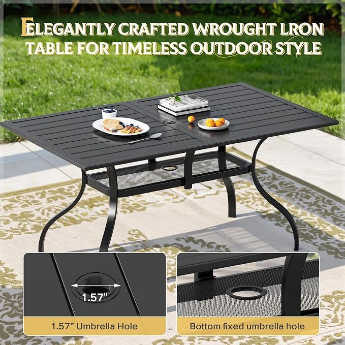 SUNCROWN 7-Piece Outdoor Patio Dining Set, All Weather Rectangular Metal Table & 6 Black Swivel Textilene Mesh Chairs, Weather Resistant Patio Furniture for Deck Lawn Garden Backyard Poolside