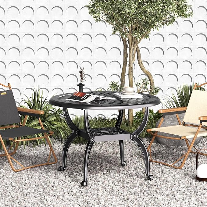 21" Patio Bistro Table, Cast Aluminum Side Table, Outdoor End Table for Garden/Yard/Pool/Porch, Black