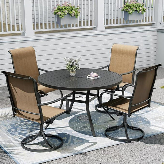 Outdoor Dining Table with 4PCS Swivel Chairs,48" Round Patio Table with Adjustable Umbrella Hole,Stable Patio Dining Set for Home or Outside
