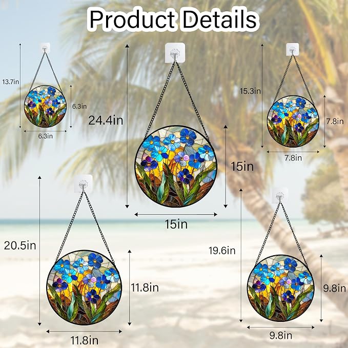 Stained Glass Window Hanging - Blue Wildflower Plant Flowers Sun Catcher for Door Garden Home Decor Suncatcher Christmas Mother's Day Birthday Gifts for Women Men Mom Nana 6.3 in
