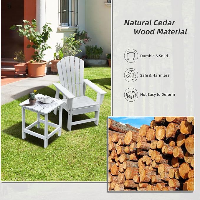 Tangkula Square Outdoor Side Table, Adirondack Table, Outdoor Indoor Chairside End Tables, Weather Resistant, Patio Side Table for Lawn Garden Balcony Backyard Living Room (1, White-Square)