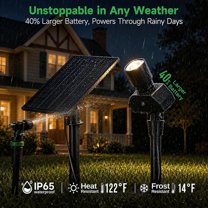 Solar Spot Lights Outdoor, Adjustable Beam Focus Uplights for Trees, Waterproof Separate Panel Bright Spotlight, LED Warm White & Daylight Selectable for House Exterior Flag 2 Pack