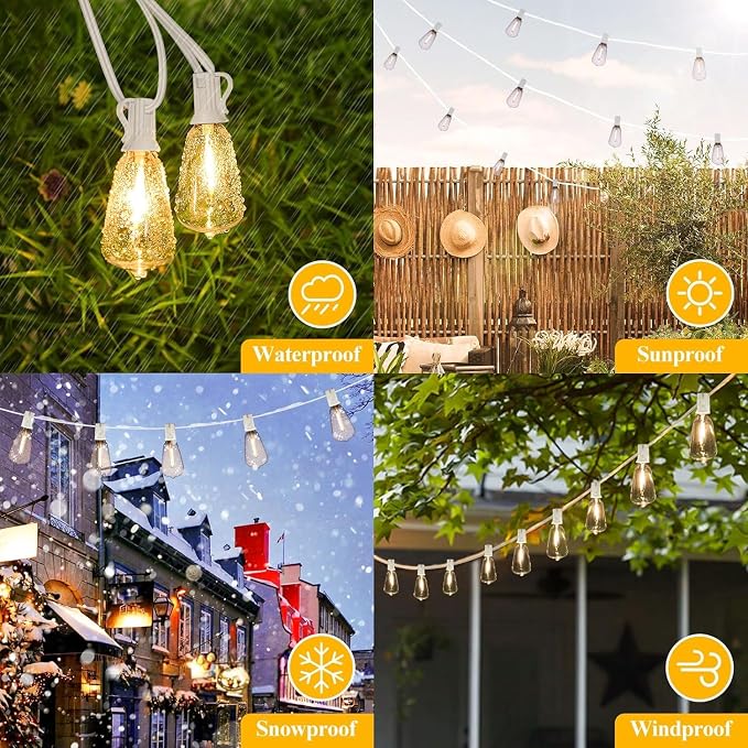 Brightever Outdoor String Light 25 FT, ST38 Patio Lights with 13 Edison Bulbs, Waterproof Connectable Hanging Lights for Backyard Porch Balcony Party Christmas Decor, E12 Socket Base, White