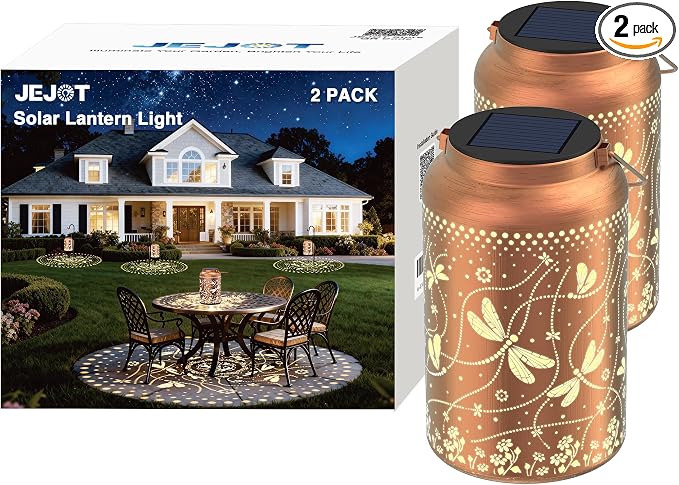 JEJOT Dragonfly Solar Lanterns Outdoor Waterproof,Birthday Gift for Women | Gifts for Mom Grandma, Metal Hanging Solar Light for Yard Garden Porch Landscape Deconration-2Pack