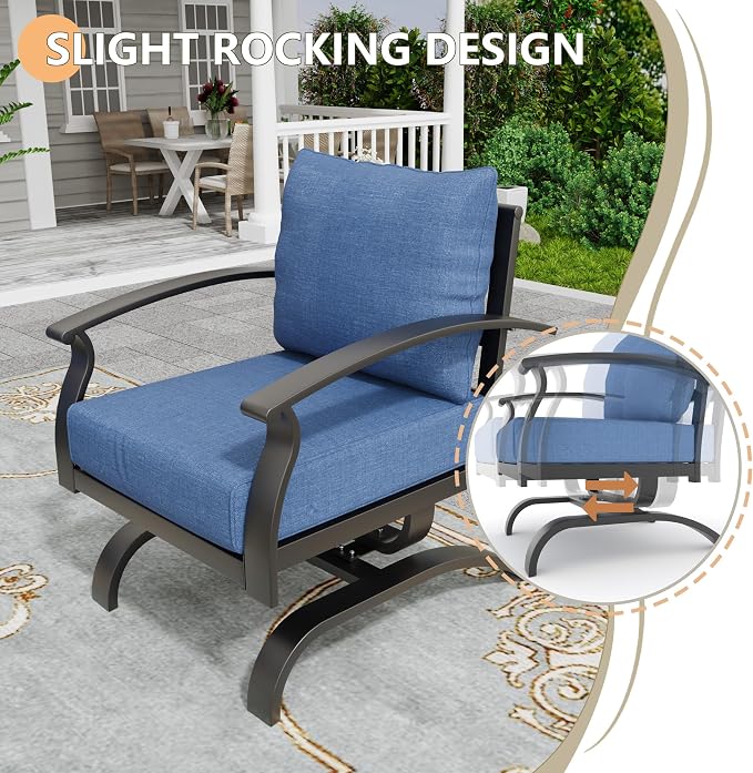 Metal Patio Furniture Set, 4 Piece Outdoor Sectional Conversation Sofa Set, 3-Seat Sofa w/2 Single Sofas and Coffee Table, Garden, Porch, Balcony, Deck, Navy Blue