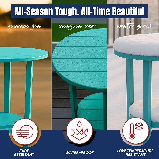 Phat Tommy Round Bar Height Patio Table - Outdoor Bar Table - Balcony Height Patio Furniture for Your Deck - Poly Outdoor Furniture, Teal