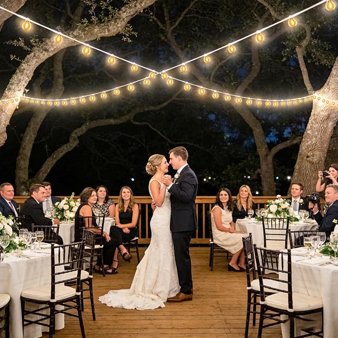Outdoor String Lights White 75FT 75 Bulbs(1 FT Apart) with Remote for Patio | Waterproof Linkable Outside Lights with Remote Dimmer Timer &3 Lighting Modes for Backyard Bistro Garden Porch Wedding Deck