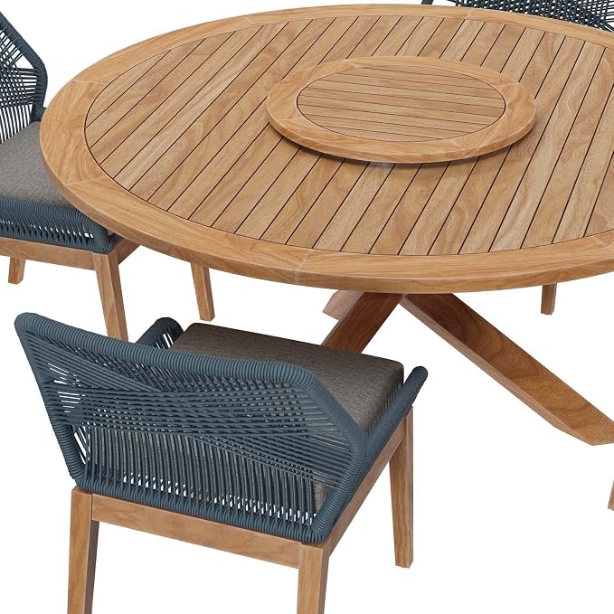 Modway Wellspring 5-Piece Outdoor Patio Dining Table Set in Blue Graphite