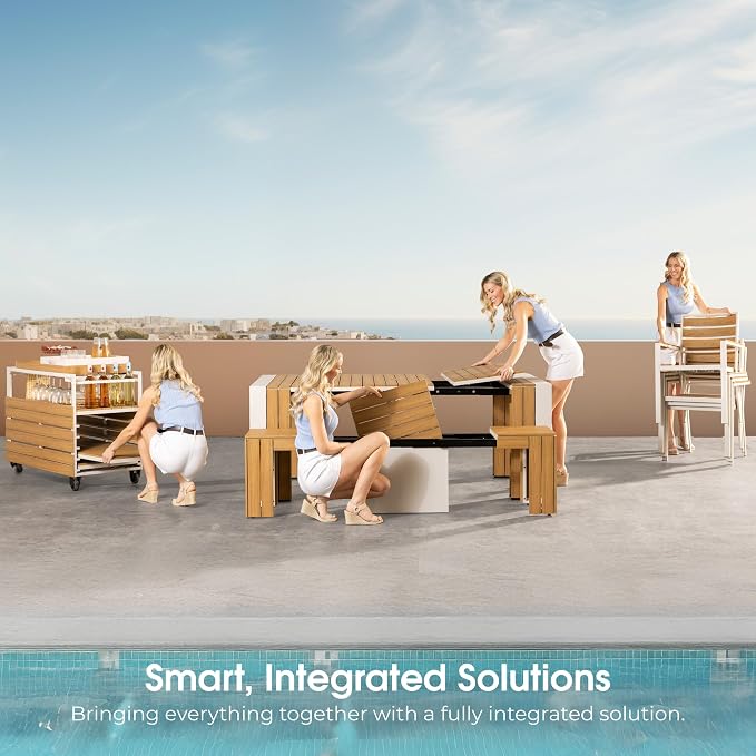 Transformer Table - Extendable Outdoor Dining Set up to 12, Expandable Patio Table, Expandable Patio Table, Weather-Resistant Wooden Outdoor Furniture, Dark Walnut, Brown (Table Only)
