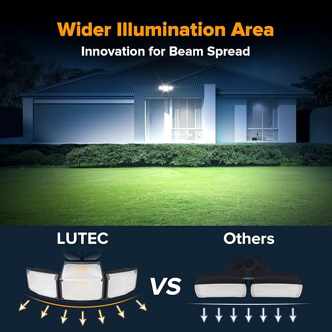 LUTEC 80W 9000LM LED Security Light Hardwire Motion Sensor Outdoor Lights, 4 Head LED Flood Lights Outdoor 5000K Daylight, IP65 Waterproof, Motion Detected Lights for Outside, Garage, Yard (Black)