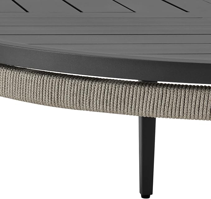Armen Living Zella Round Coffee Table in Aluminum with Charcoal Finish and Light Gray Rope