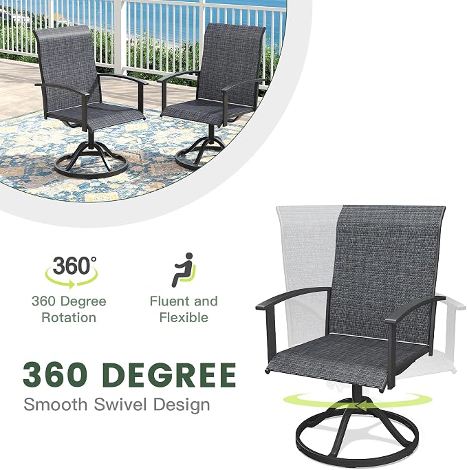 3 Pieces Small Patio Dining Set, Outdoor Furniture of 18.1" Square Patio Side Table & Patio Swivel Chairs for Backyard Lawn Garden, Black Table and Black Chairs