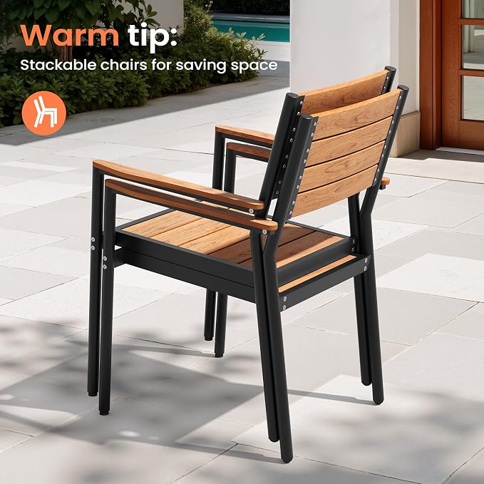 Pellebant 13 Piece Patio Table and Chairs Set for 12, Aluminum Outdoor Dining Set with Umbrella Hole, Stackable Dining Chairs & 118" Dining Table, Brown