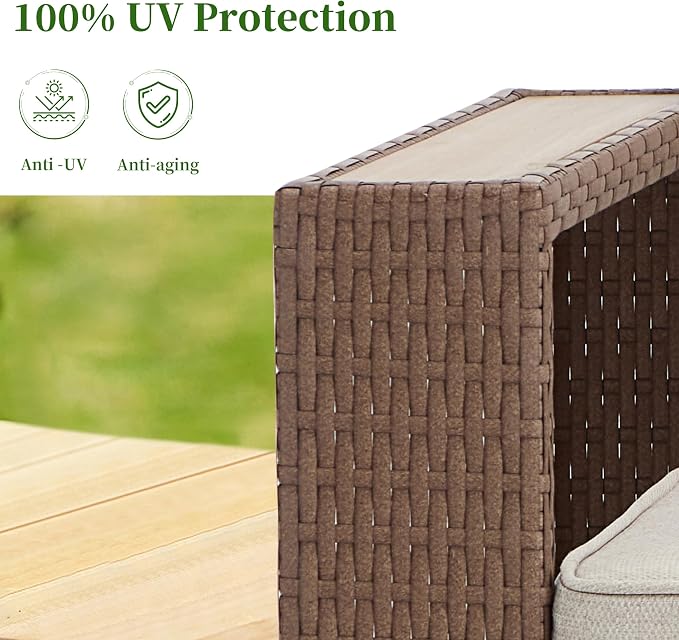 Bonzy Home 2 Piece Patio Furniture Set, Loveseat Sofa with and Rattan Side Table and Extra-Thick Soft Cushions, Wicker Rattan Loveseat Couch Outdoor Patio Furniture with for Porch, Balcony