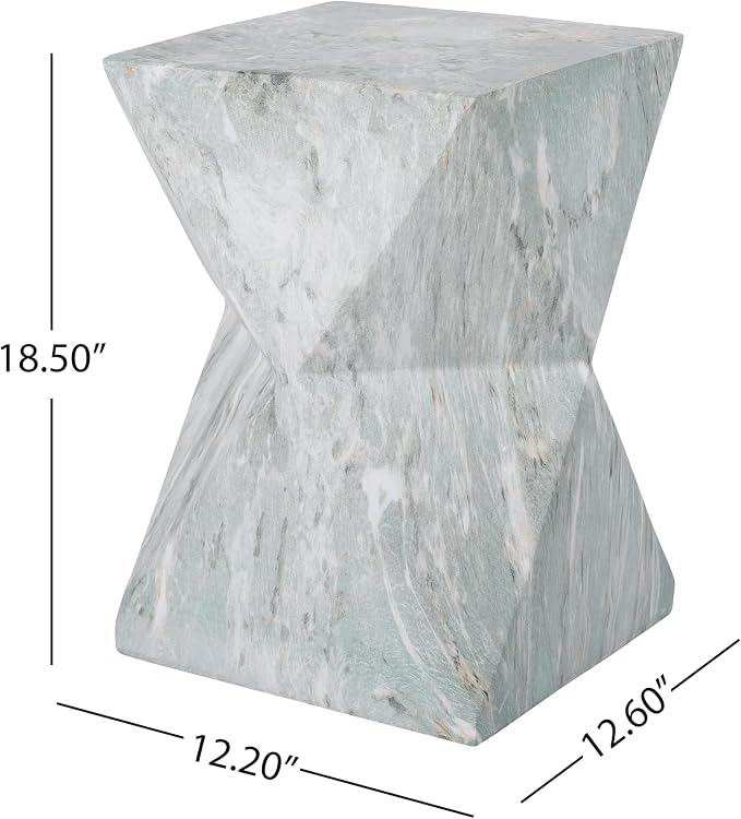 Merax 18.5" H Modern Geometric MGO Side Table, Hourglass Accent Table with Faux Marble Finish - Weather Resistant End Table for Indoor and Outdoor Use, Living Room, Bedroom & Patio, Green Marble