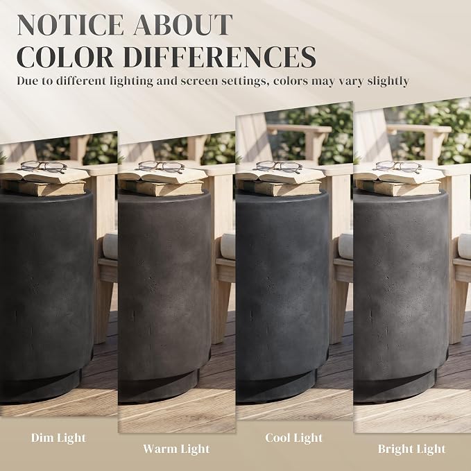 HOMCOM Outdoor Side Table, Round Small End Table with Concrete Finish for Indoor, Patio, Backyard, Pool, Porch, Garden, Lawn, Dark Gray
