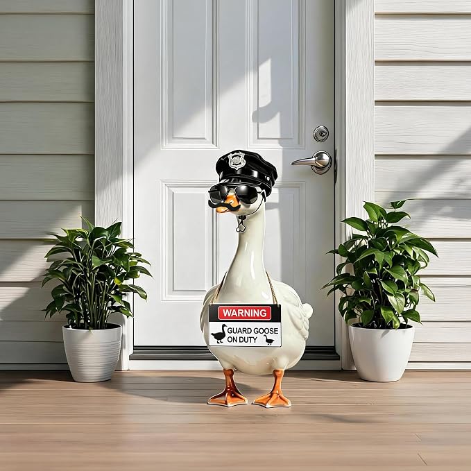 9 Pcs Police Porch Goose Outfits,23" Goose Clothes with Police Hat Beards Glasses Danger Guard Geese on Duty Warning for Garden Decoratio
