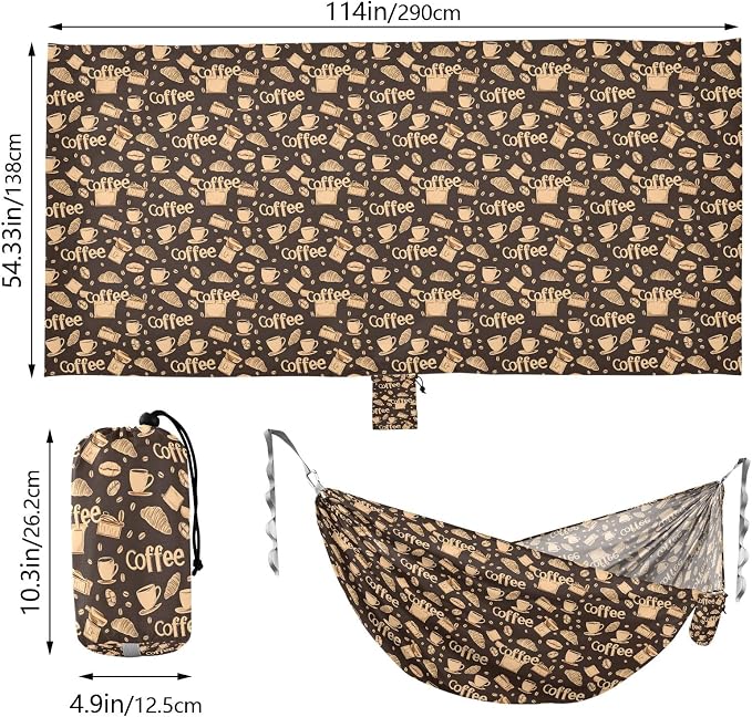 Camping Hammock Outdoor Hammocks for Outside Brown Croissants Coffee Beach Trees Portable Lightweight with Pockets Tree Straps Indoor