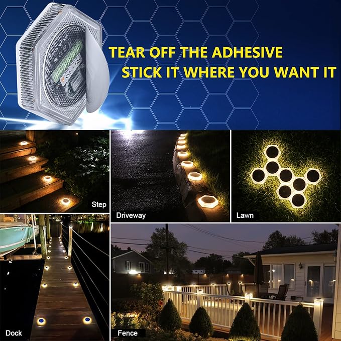 YiLaie Solar Dock Deck Step Lights for Outside Stick on Solar Powered Outdoor Waterproof Driveway Solar Stair Lights for Flat Post Boat Garden Patio Concrete Pathway Walkway Auto ON/Off (6 Pack)