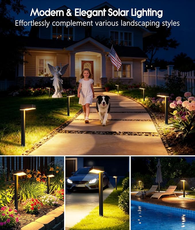 ELECLINK Solar Pathway Lights Outdoor, 6 Pack Garden Lights Solar Powered Path Lights with Larger LED Lens, 2 Light Modes Waterproof Outdoor Solar Light for Yard Driveway Walkway Landscape, Warm White